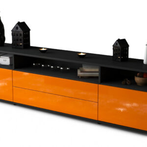 Lowboard Biancaneve | Korpus Anthrazit | Front in Hochglanz Orange | 180x49x35cm (BxHxT)