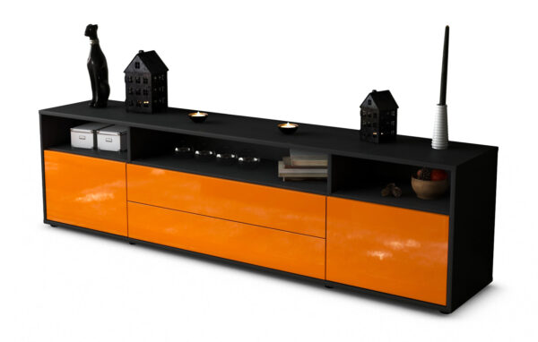Lowboard Biancaneve | Korpus Anthrazit | Front in Hochglanz Orange | 180x49x35cm (BxHxT)