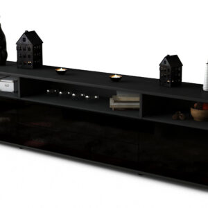 Lowboard Biancaneve | Korpus Anthrazit | Front in Hochglanz Schwarz | 180x49x35cm (BxHxT)