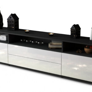 Lowboard Biancaneve | Korpus Anthrazit | Front in Hochglanz Weiß | 180x49x35cm (BxHxT)