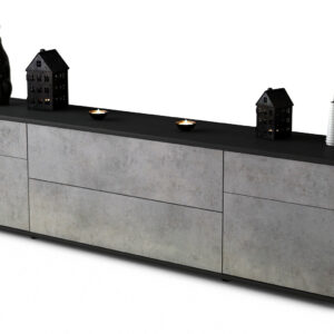 Lowboard Bibiane | Korpus Anthrazit | Front in Beton Optik | 180x49x35cm (BxHxT)