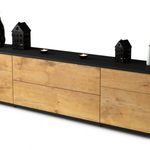 Lowboard Bibiane | Korpus Anthrazit | Front in Eiche Holz Optik | 180x49x35cm (BxHxT)