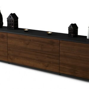 Lowboard Bibiane | Korpus Anthrazit | Front in Walnuss Holz Optik | 180x49x35cm (BxHxT)