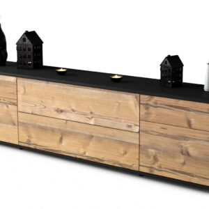 Lowboard Bibiane | Korpus Anthrazit | Front in Pinie Holz Optik | 180x49x35cm (BxHxT)