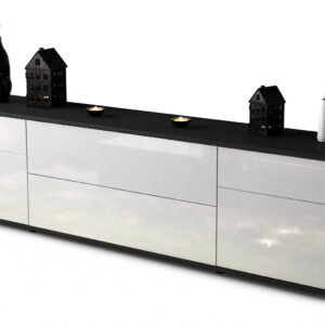 Lowboard Bibiane | Korpus Anthrazit | Front in Hochglanz Weiß | 180x49x35cm (BxHxT)