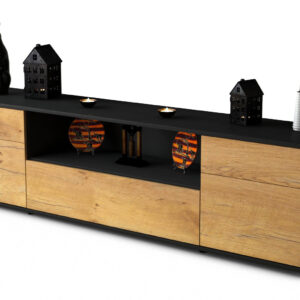 Lowboard Biggi | Korpus Anthrazit | Front in Eiche Holz Optik | 180x49x35cm (BxHxT)
