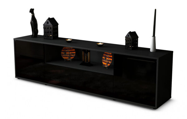 Lowboard Biggi | Korpus Anthrazit | Front in Hochglanz Schwarz | 180x49x35cm (BxHxT)