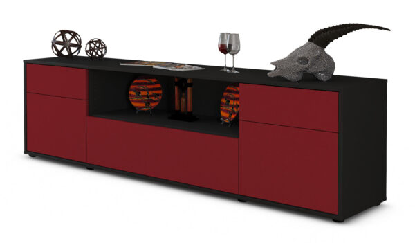 Lowboard Biggi | Korpus Anthrazit | Front in Bordeaux | 180x49x35cm (BxHxT)