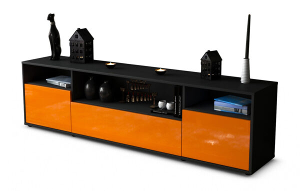 Lowboard Bionda | Korpus Anthrazit | Front in Hochglanz Orange | 180x49x35cm (BxHxT)