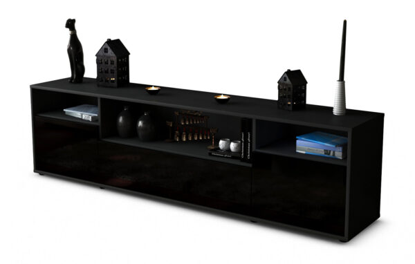 Lowboard Bionda | Korpus Anthrazit | Front in Hochglanz Schwarz | 180x49x35cm (BxHxT)