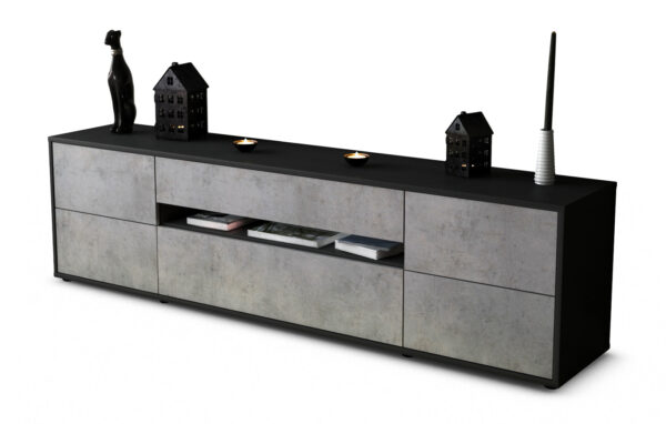 Lowboard Bjonda | Korpus Anthrazit | Front in Beton Optik | 180x49x35cm (BxHxT)