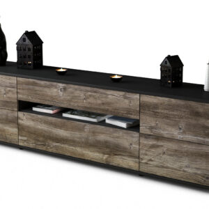 Lowboard Bjonda | Korpus Anthrazit | Front in Treibholz Holz Optik | 180x49x35cm (BxHxT)