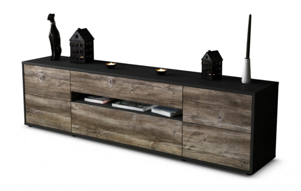 Lowboard Bjonda | Korpus Anthrazit | Front in Treibholz Holz Optik | 180x49x35cm (BxHxT)