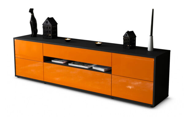 Lowboard Bjonda | Korpus Anthrazit | Front in Hochglanz Orange | 180x49x35cm (BxHxT)