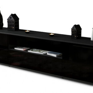 Lowboard Bjonda | Korpus Anthrazit | Front in Hochglanz Schwarz | 180x49x35cm (BxHxT)
