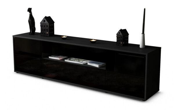 Lowboard Bjonda | Korpus Anthrazit | Front in Hochglanz Schwarz | 180x49x35cm (BxHxT)