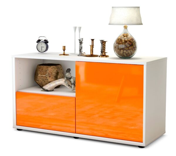 Lowboard Adrina | Korpus Weiß | Front in Hochglanz Orange | 92x49x35cm (BxHxT)