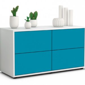 Lowboard Aella | Korpus Weiß | Front in Türkis | 92x49x35cm (BxHxT)