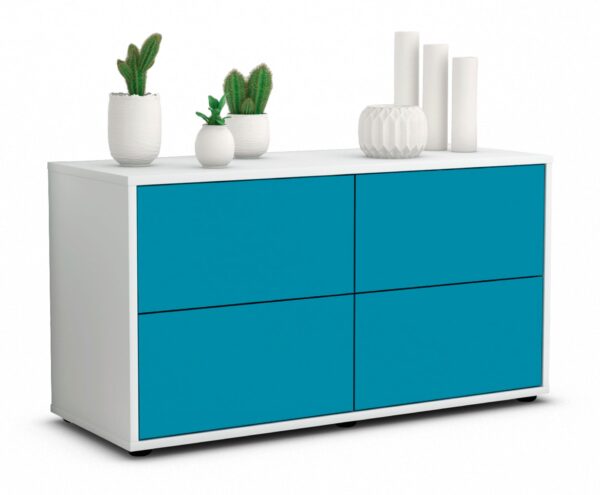 Lowboard Aella | Korpus Weiß | Front in Türkis | 92x49x35cm (BxHxT)