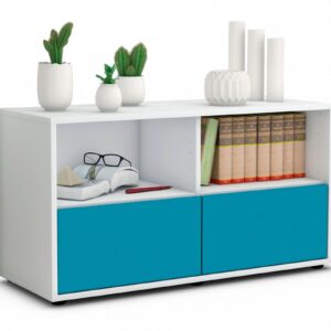 Lowboard Aeon | Korpus Weiß | Front in Türkis | 92x49x35cm (BxHxT)