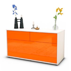 Lowboard Agnese | Korpus Weiß | Front in Hochglanz Orange | 92x49x35cm (BxHxT)