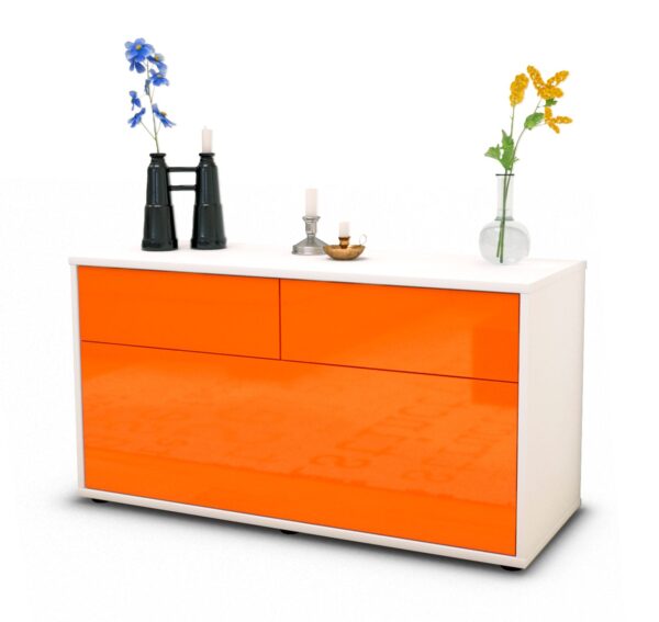 Lowboard Agnese | Korpus Weiß | Front in Hochglanz Orange | 92x49x35cm (BxHxT)