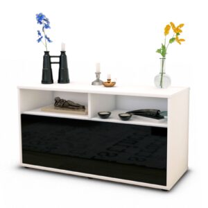 Lowboard Agostina | Korpus Weiß | Front in Hochglanz Schwarz | 92x49x35cm (BxHxT)