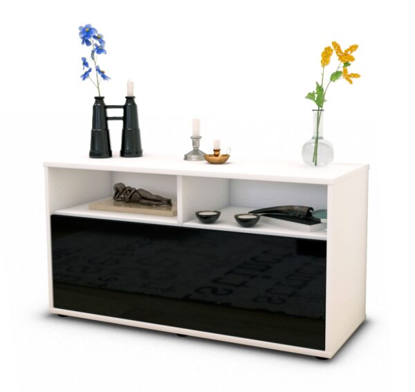 Lowboard Agostina | Korpus Weiß | Front in Hochglanz Schwarz | 92x49x35cm (BxHxT)