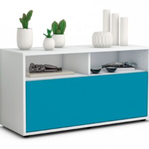Lowboard Agostina | Korpus Weiß | Front in Türkis | 92x49x35cm (BxHxT)