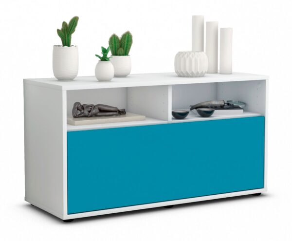 Lowboard Agostina | Korpus Weiß | Front in Türkis | 92x49x35cm (BxHxT)