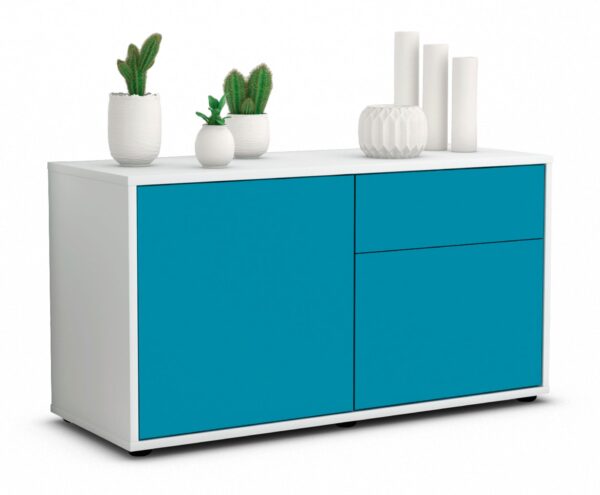Lowboard Aja | Korpus Weiß | Front in Türkis | 92x49x35cm (BxHxT)