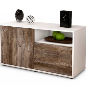 Lowboard Ajda | Korpus Weiß | Front in Treibholz Holz Optik | 92x49x35cm (BxHxT)