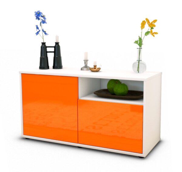 Lowboard Ajda | Korpus Weiß | Front in Hochglanz Orange | 92x49x35cm (BxHxT)