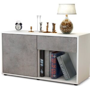Lowboard Alberina | Korpus Weiß | Front in Beton Optik | 92x49x35cm (BxHxT)