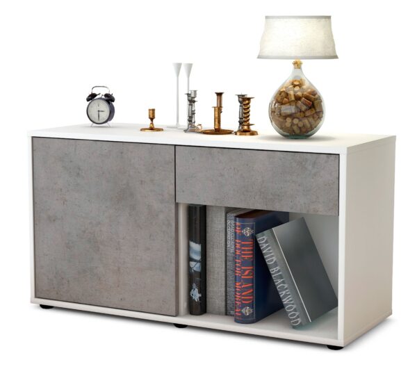 Lowboard Alberina | Korpus Weiß | Front in Beton Optik | 92x49x35cm (BxHxT)