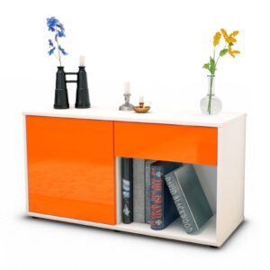 Lowboard Alberina | Korpus Weiß | Front in Hochglanz Orange | 92x49x35cm (BxHxT)