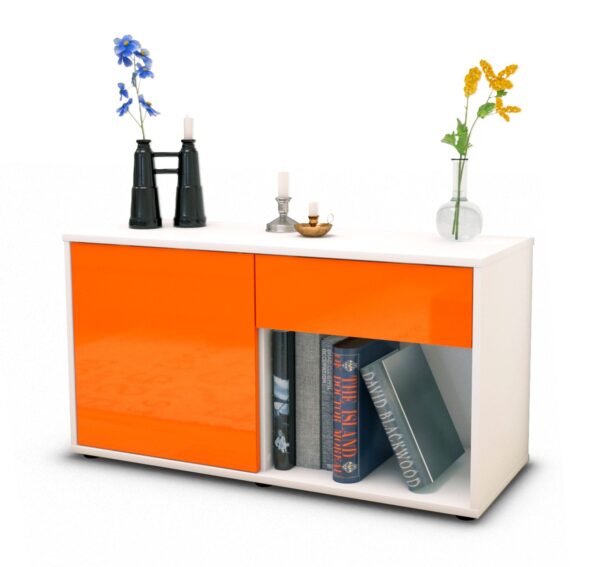 Lowboard Alberina | Korpus Weiß | Front in Hochglanz Orange | 92x49x35cm (BxHxT)