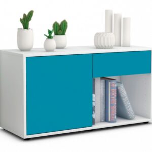 Lowboard Alberina | Korpus Weiß | Front in Türkis | 92x49x35cm (BxHxT)
