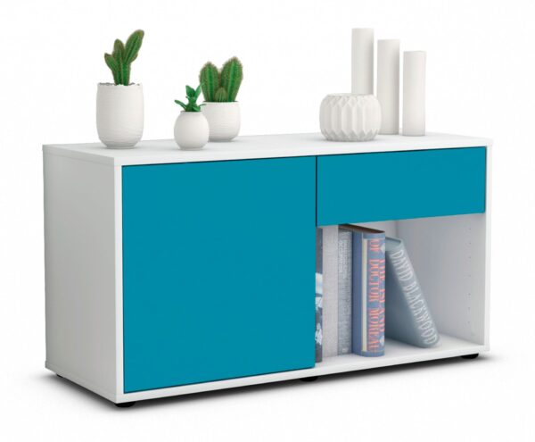 Lowboard Alberina | Korpus Weiß | Front in Türkis | 92x49x35cm (BxHxT)