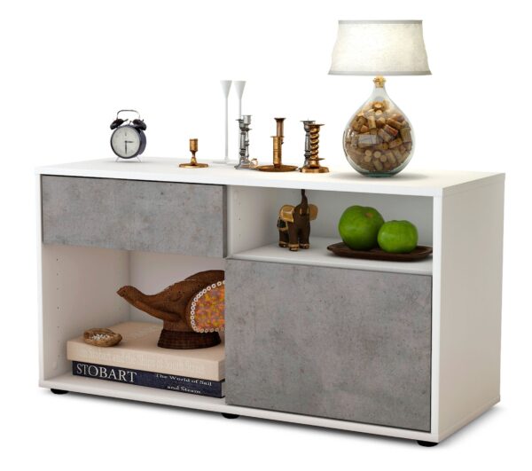 Lowboard Albina | Korpus Weiß | Front in Beton Optik | 92x49x35cm (BxHxT)