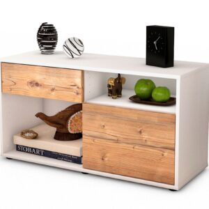 Lowboard Albina | Korpus Weiß | Front in Pinie Holz Optik | 92x49x35cm (BxHxT)