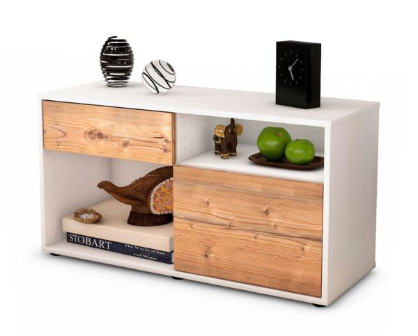 Lowboard Albina | Korpus Weiß | Front in Pinie Holz Optik | 92x49x35cm (BxHxT)