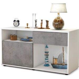 Lowboard Alecia | Korpus Weiß | Front in Beton Optik | 92x49x35cm (BxHxT)