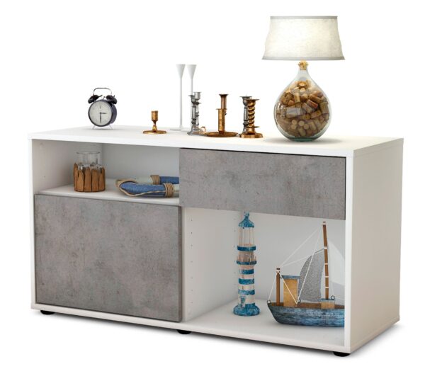 Lowboard Alecia | Korpus Weiß | Front in Beton Optik | 92x49x35cm (BxHxT)