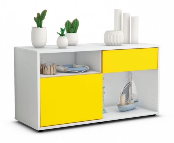 Lowboard Alecia | Korpus Weiß | Front in Gelb | 92x49x35cm (BxHxT)