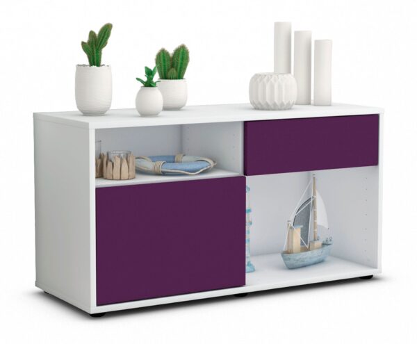 Lowboard Alecia | Korpus Weiß | Front in Lila | 92x49x35cm (BxHxT)