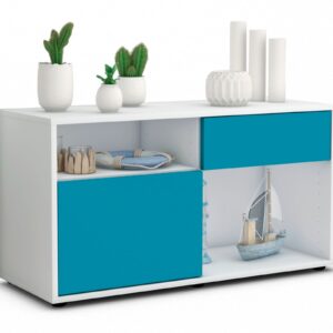 Lowboard Alecia | Korpus Weiß | Front in Türkis | 92x49x35cm (BxHxT)