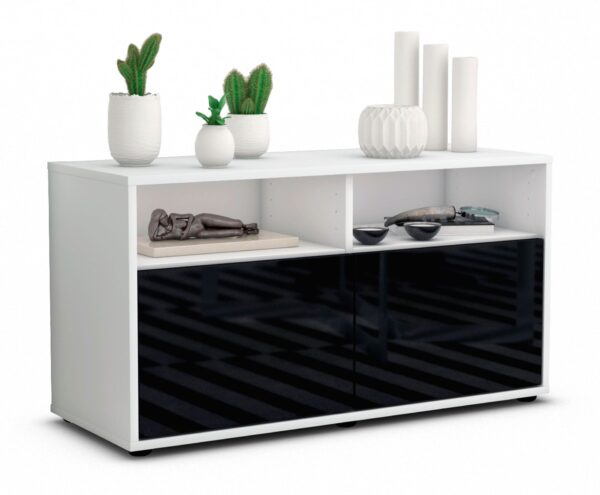 Lowboard Alegra | Korpus Weiß | Front in Hochglanz Schwarz | 92x49x35cm (BxHxT)