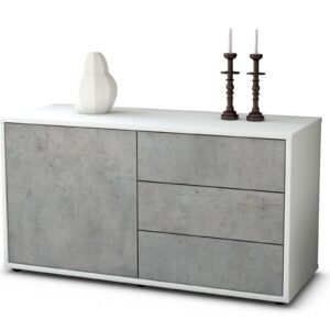 Lowboard Alessandra | Korpus Weiß | Front in Beton Optik | 92x49x35cm (BxHxT)