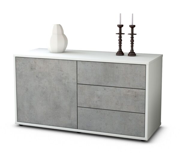 Lowboard Alessandra | Korpus Weiß | Front in Beton Optik | 92x49x35cm (BxHxT)